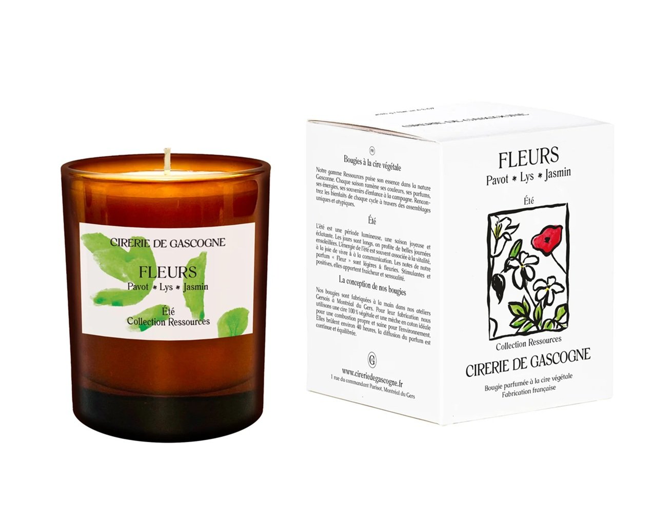 Scented "Fleur" Flower Candle with Vegetable Wax | Poppy, Lily, Jasmine