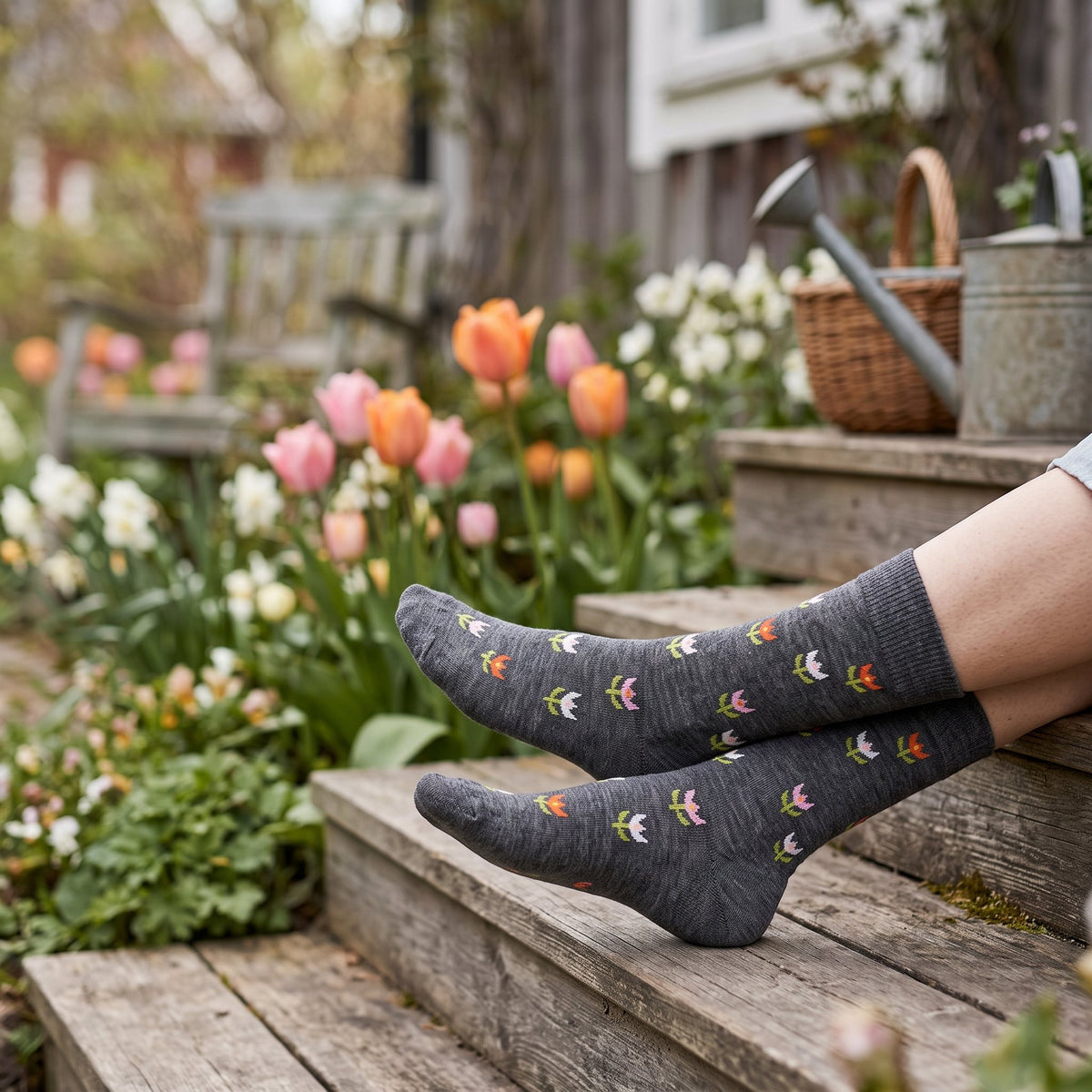 Bengt Lotta Grey Tulip Merino Wool Socks Lifestyle Cozy Scandinavian Home Setting