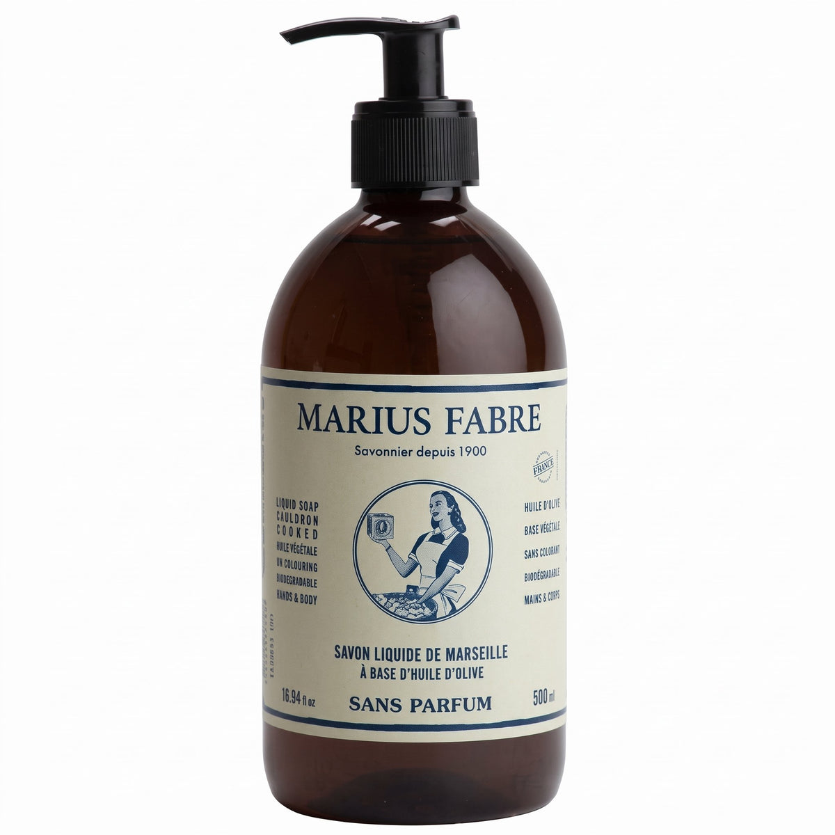 Marius Fabre Marseille Liquid Soap 500ml Fragrance Free Vegetable Oils