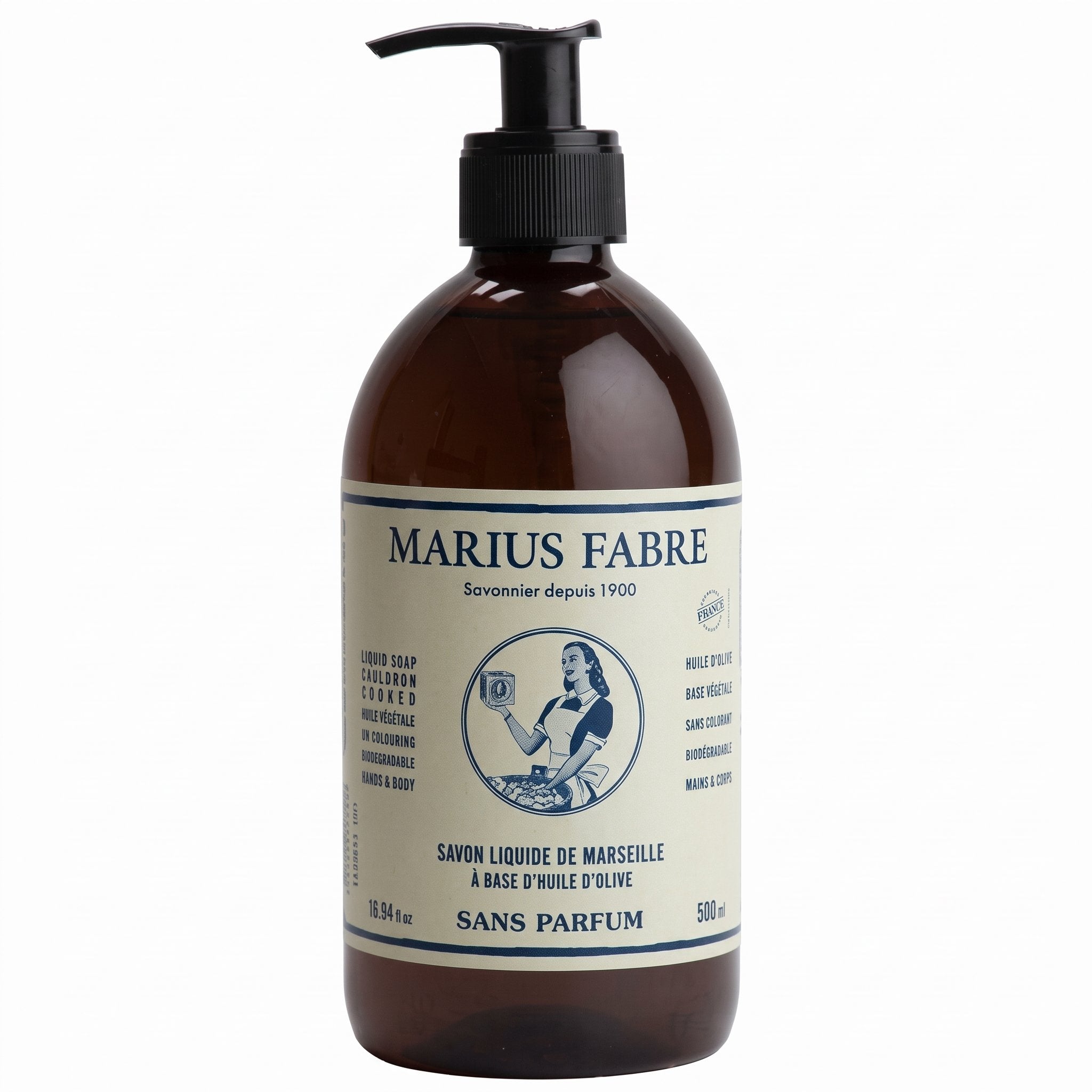 Marius Fabre Marseille Liquid Soap 500ml Fragrance Free Vegetable Oils