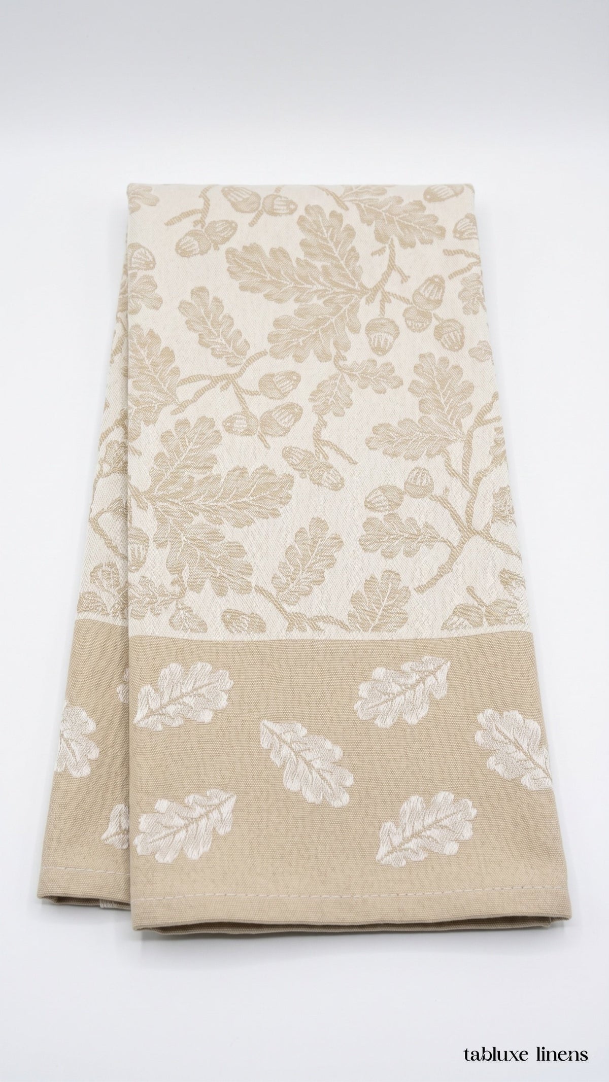 Busatti Rovere Sand Italian cotton kitchen towel folded on white background
