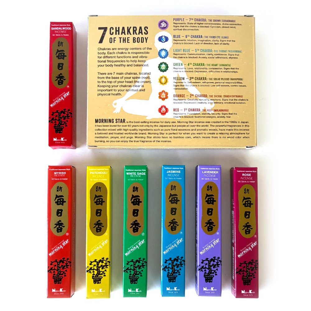 Morning Star Incense Seven Chakras Assortment of 7 Fragrances 50-Sticks Each