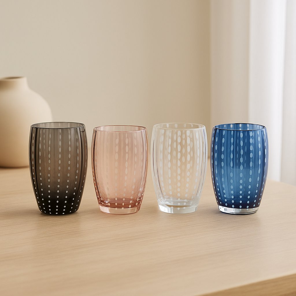 Perle Handblown Beverage Glasses – Set of 6 Italian Tumblers (16 oz)