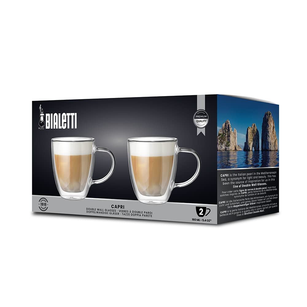 Bialetti Capri Double Wall Capuccino Glasses (Thermal Insulation Borosilicate Glass) | Set of 2