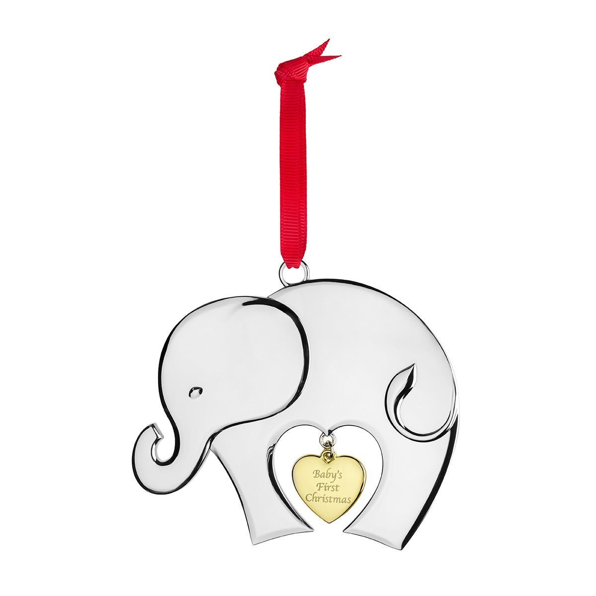 Nambé Baby's First Christmas Elephant Ornament in silver and gold plate