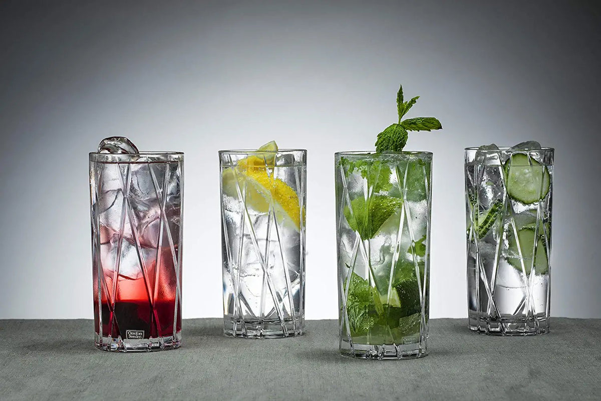 Orrefors City Highball Glasses styled with mojito cocktail