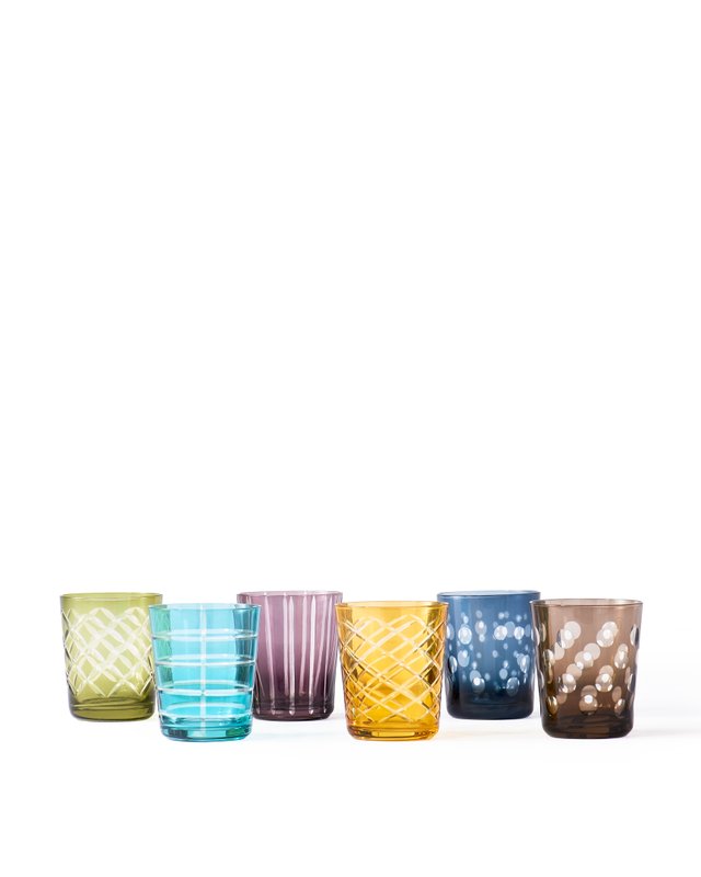 Pols Potten Cuttings Multicolor Tumblers – Set of 6 Sandblasted Drinking Glasses