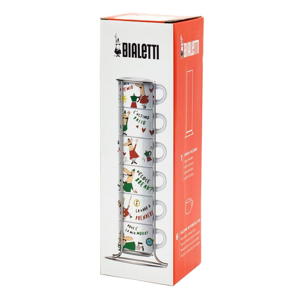Bialetti Italia Stackable Porcelain Coffee Cups Set of 6