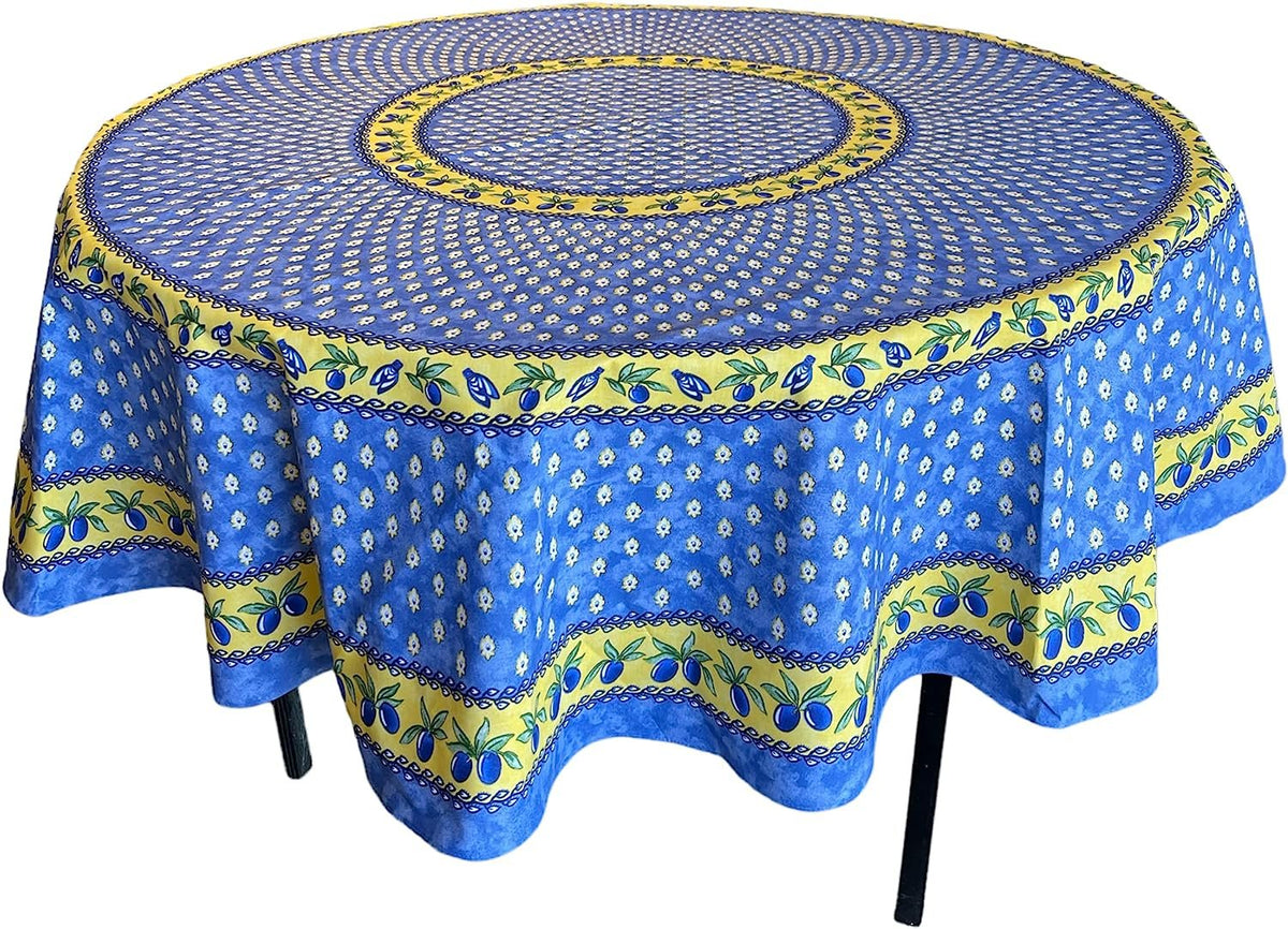 Le Cluny Monaco Blue Coated Provencal Tablecloth | Easy-Care Cotton | Multi-Size