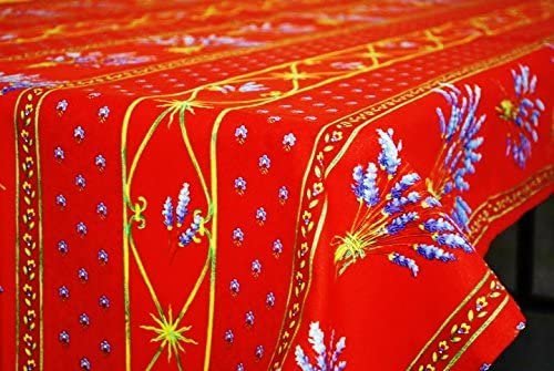 Le Cluny Red Lavender Coated Provencal Tablecloth | Easy-Care Cotton | Multi-Size