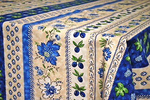 Le Cluny French Provence Tablecloth, 60" x 84" Rectangular, Coated Cotton Easy Care, Monaco Cream