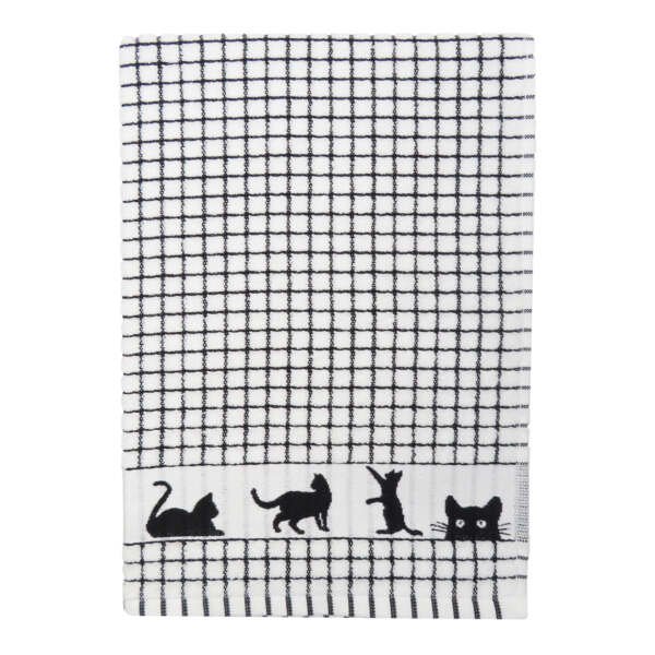 Samuel Lamont Poli-Dri Jacquard Cotton Kitchen Tea Towel | Set of 2 | Black Cat