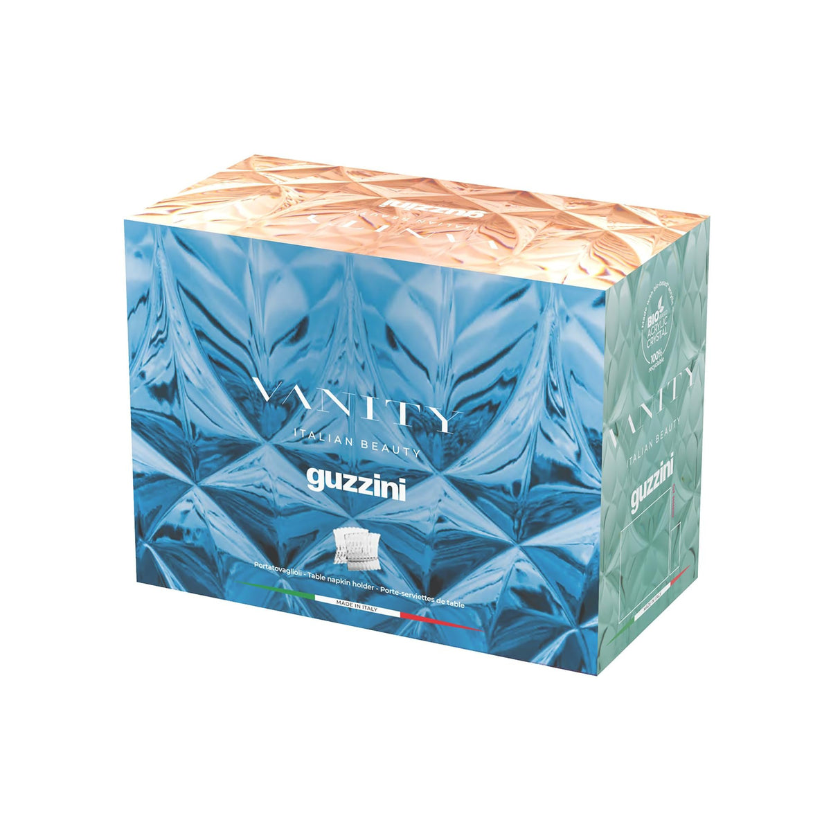 Guzzini Vanity Table Napkin Holder - Elegant Translucent Organizer with Stabilizing Feet - BPA-Free Crystal Acrylic Storage for Dining Table Decor, Made in Italy, Dishwasher Safe (Saffron Yellow)