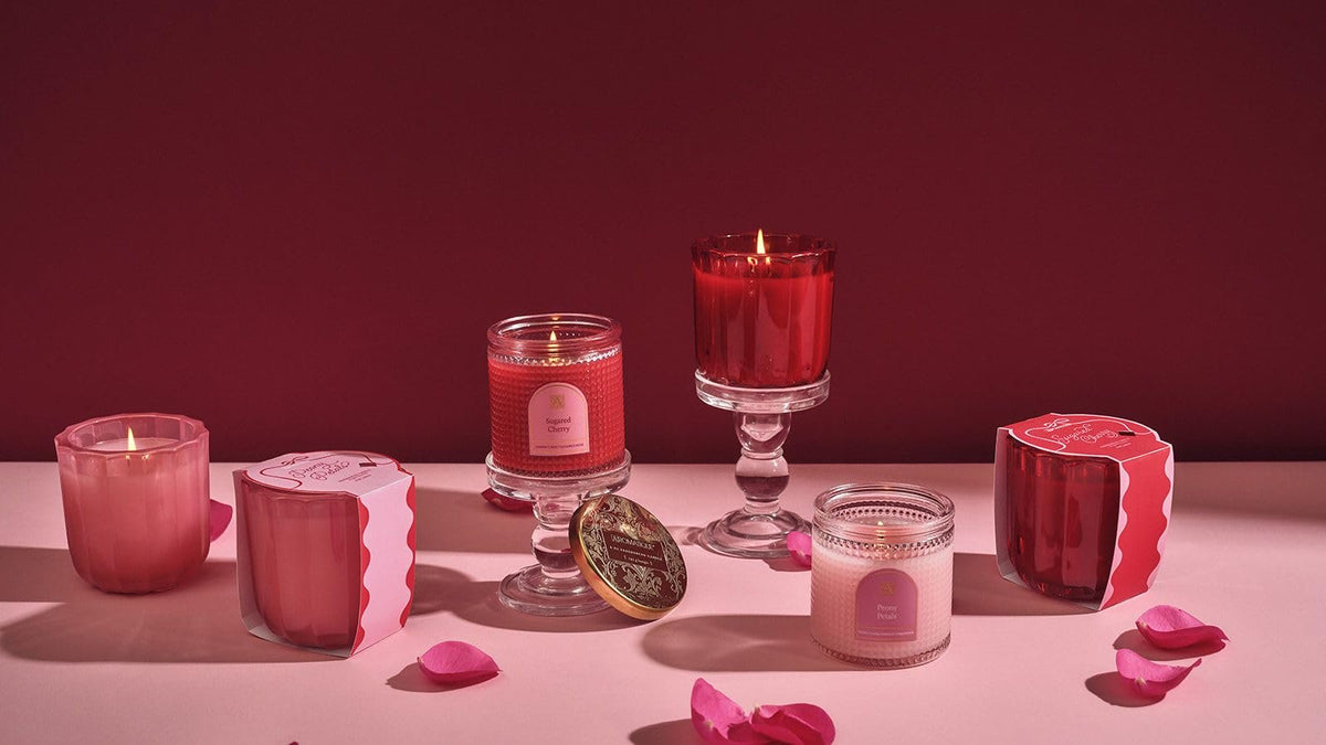 Peony Petals - Ribbed Glass Candle - Valentines Collections