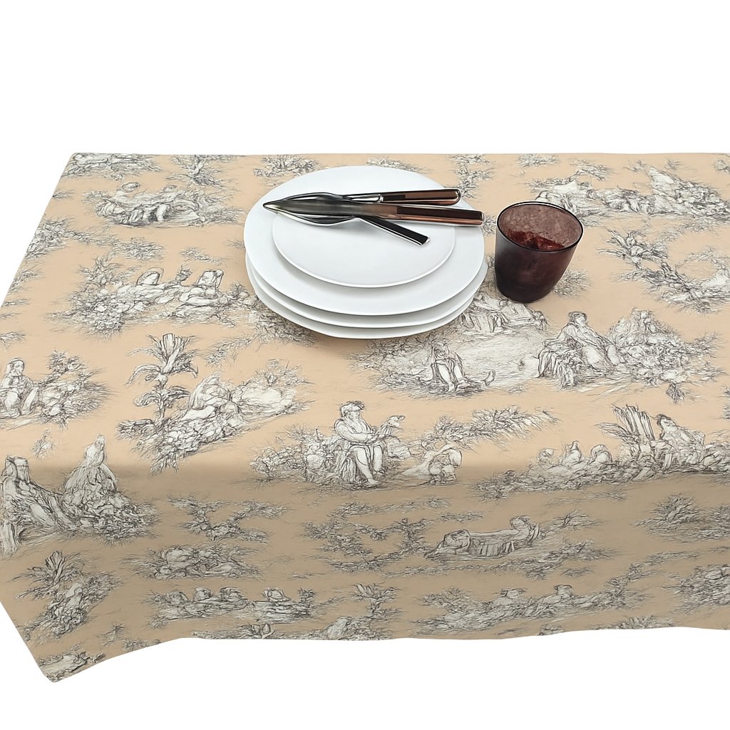 Tabluxe Linens Versailles Coated French Round Tablecloth | 70"D | Cream & White