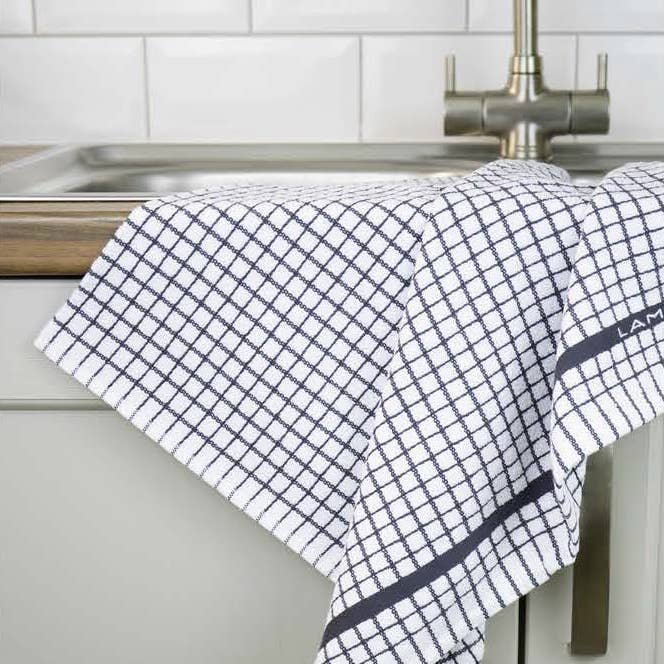 Poli-Dri Cotton Tea Towel Kitchen Linens Charcoal 6-Pack White/Grey by Samuel Lamont