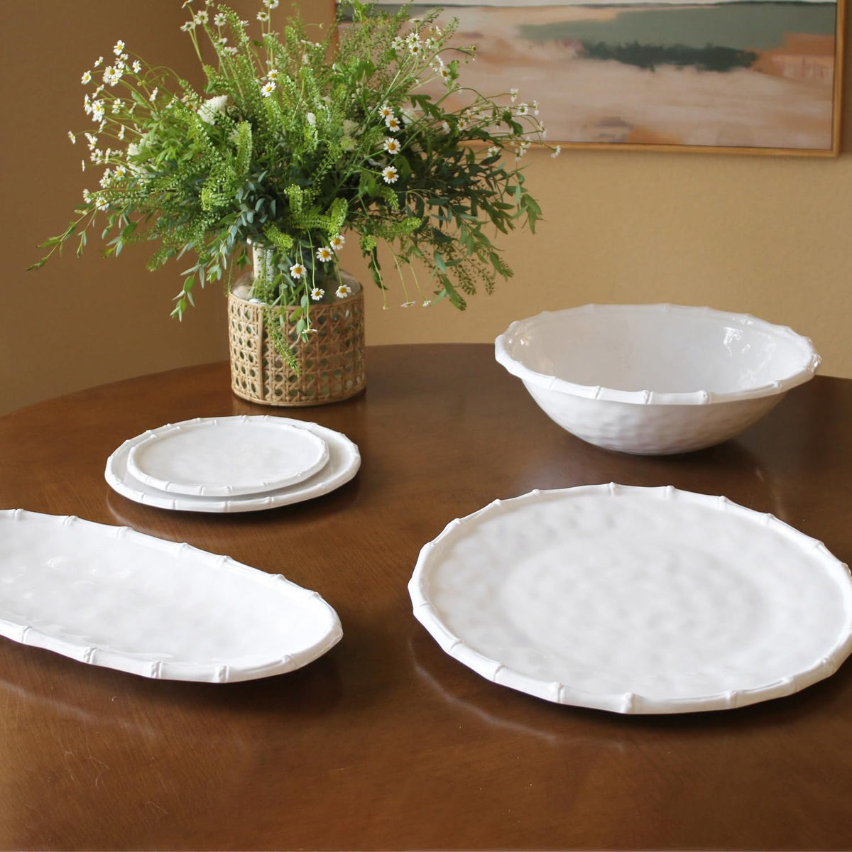VIDA Bamboo Dinner Plate in White Melamine | Set of 4