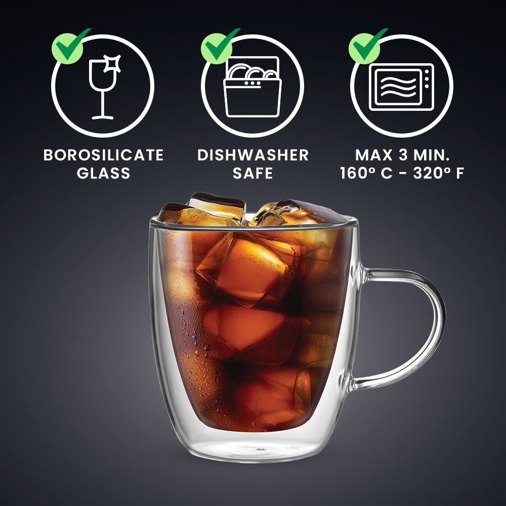 Modern Double Wall Glass Mugs by Bialetti – Capri 10 oz Coffee Cups