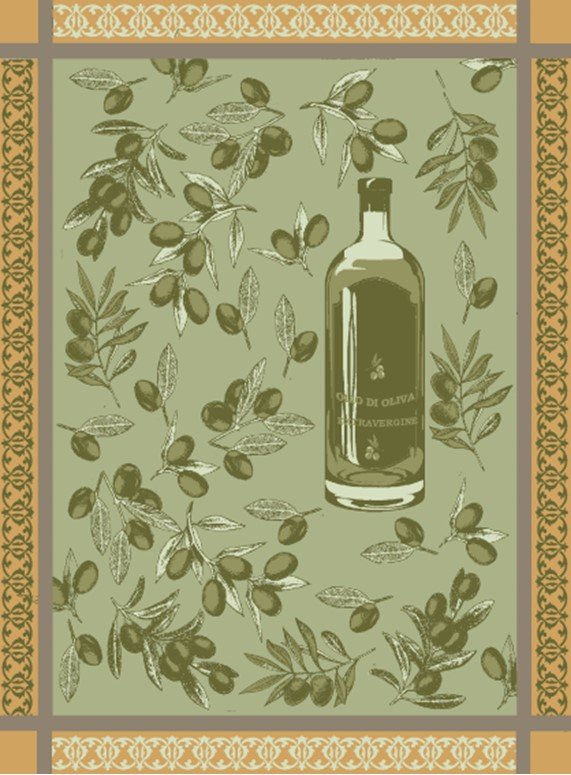 Kitchen Tea Towel Fine European Linens Jacquard 100% Cotton  "Olive Oil" (20x28")