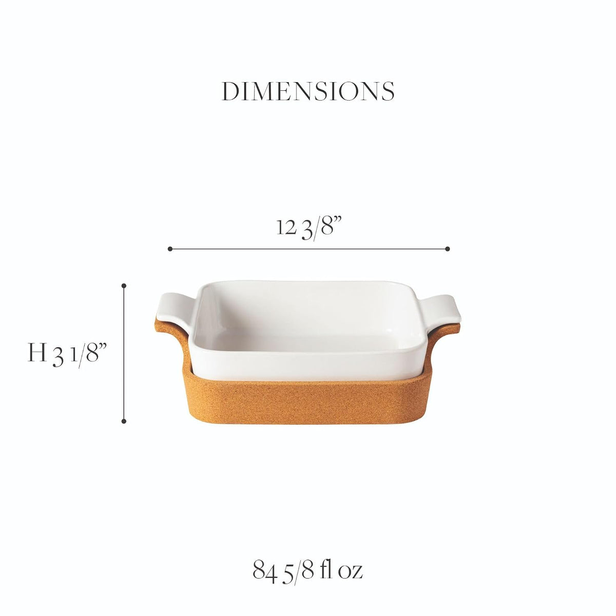Casafina Ceramic 10" Square Baker with Cork Tray - Ensemble Collection, White | Oven & Dishwasher Safe Bakeware | Food Safe Glazing | Restaurant Quality Dinnerware