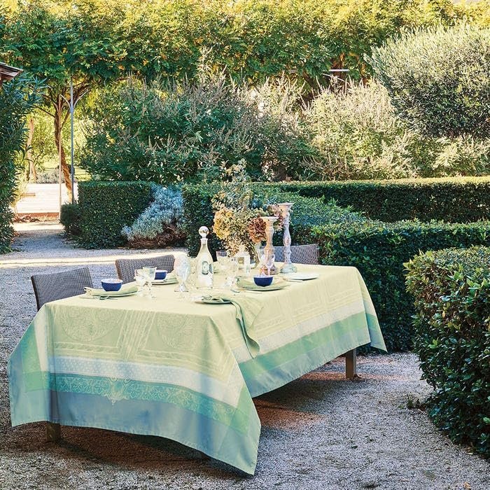 Garnier-Thiébaut Isabelle Jacquard Stain-Resistant Tablecloth | Pistachio Green