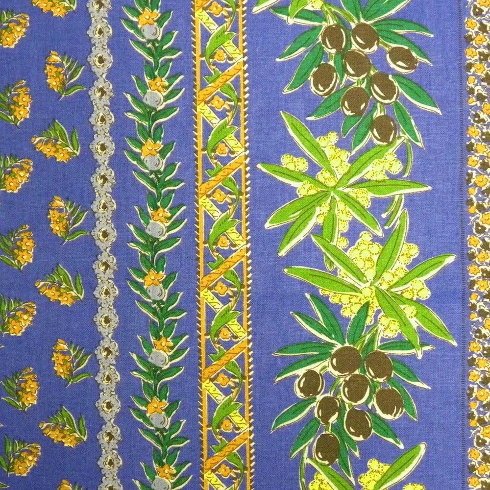 Le Cluny Olives & Mimosa Blue Coated Provencal Tablecloth | Easy-Care Cotton | Multi-Size