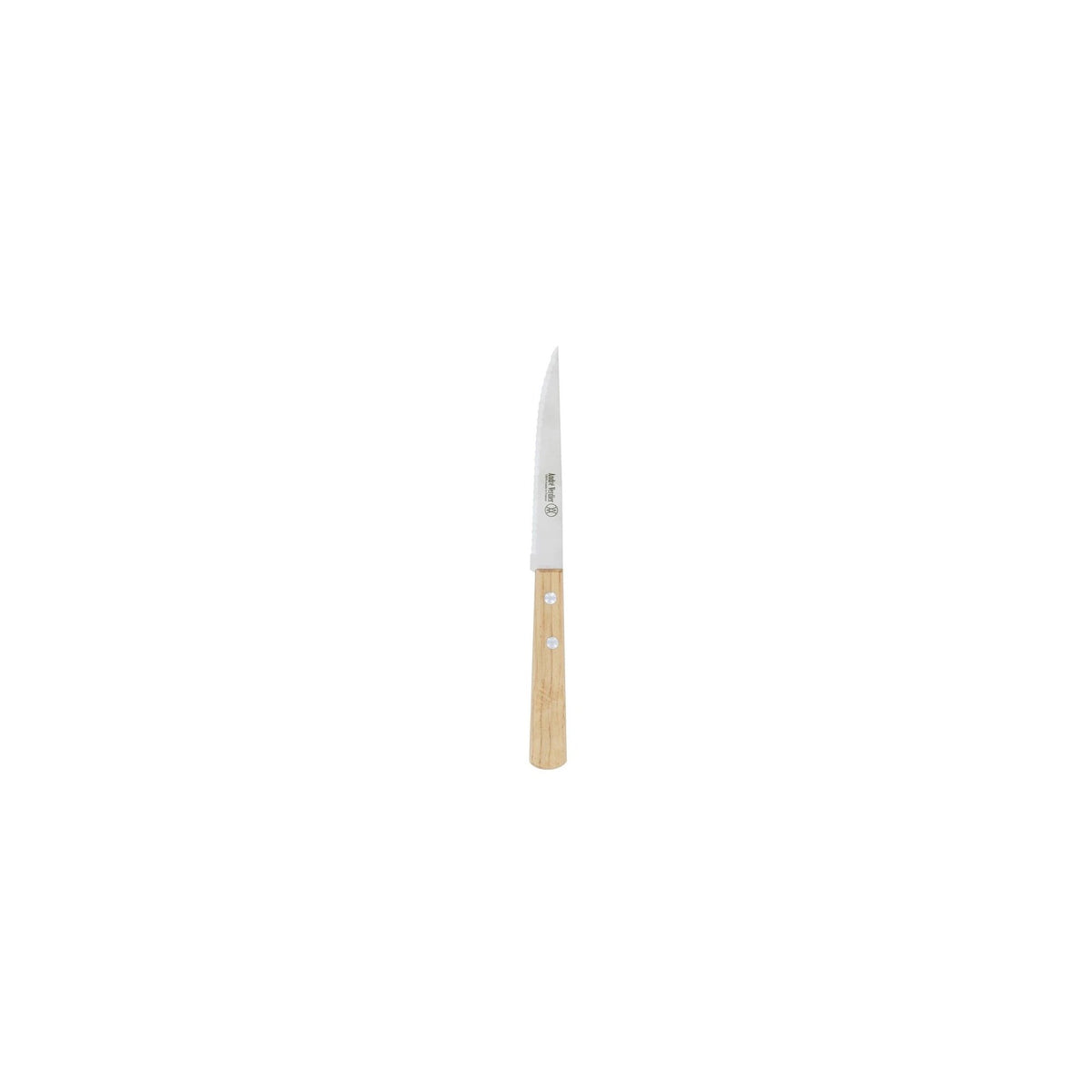 André Verdier double serration steak knife set 4pc natural wood styled on dining table