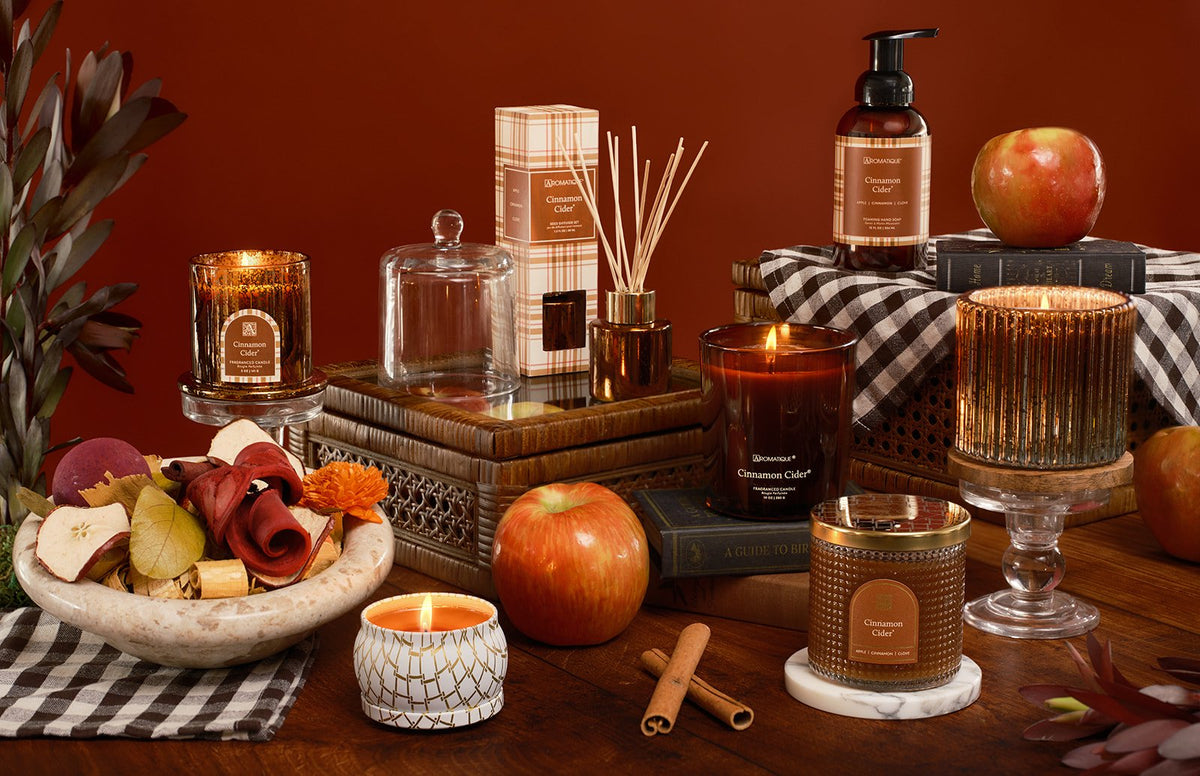 Aromatique Cinnamon Cider Foundry Candle 48oz in a Glass Jar with Gold Metal Lid