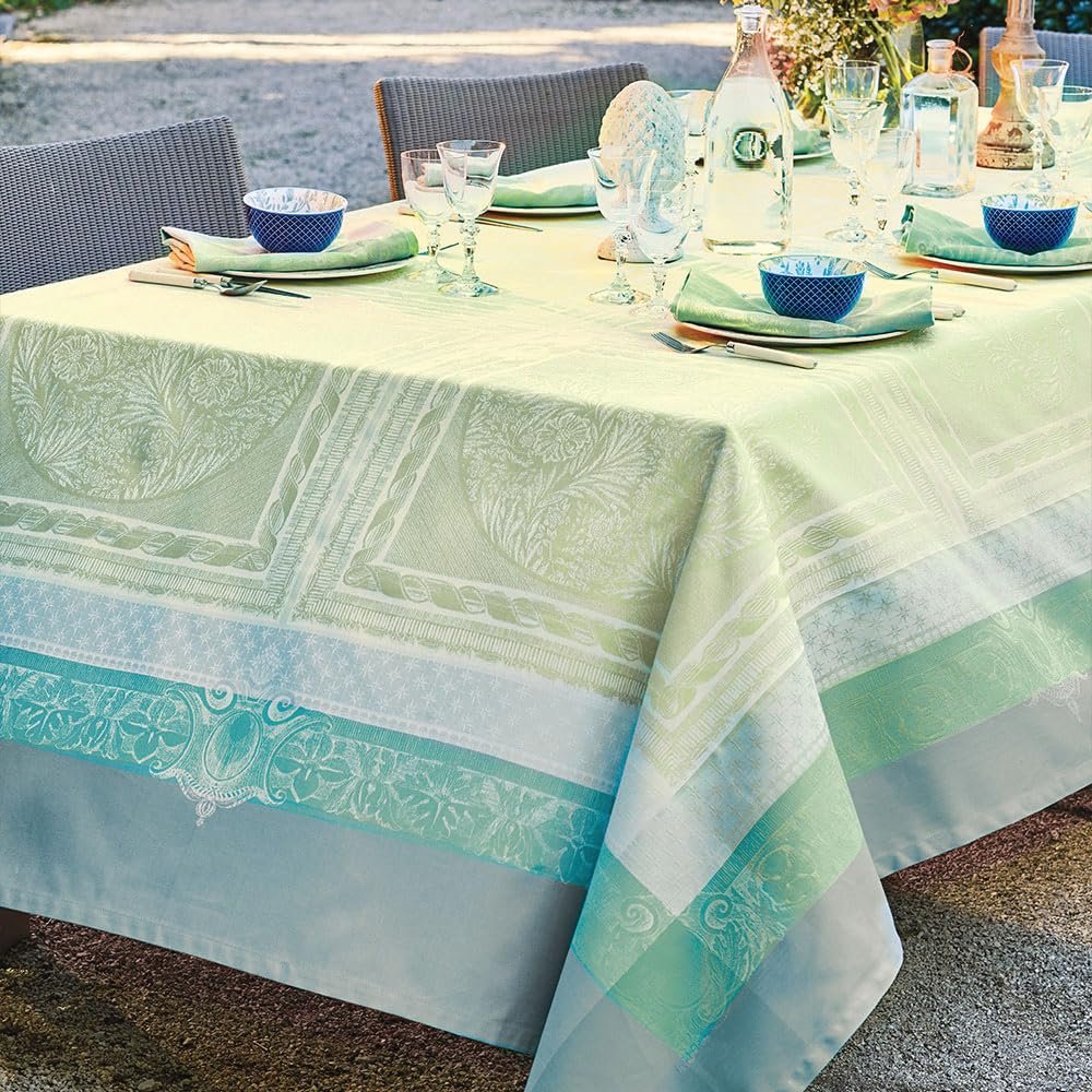 Garnier-Thiebaut 69"x120" Isabelle Amande French Jacquard Tablecloth Green Sweet Cotton