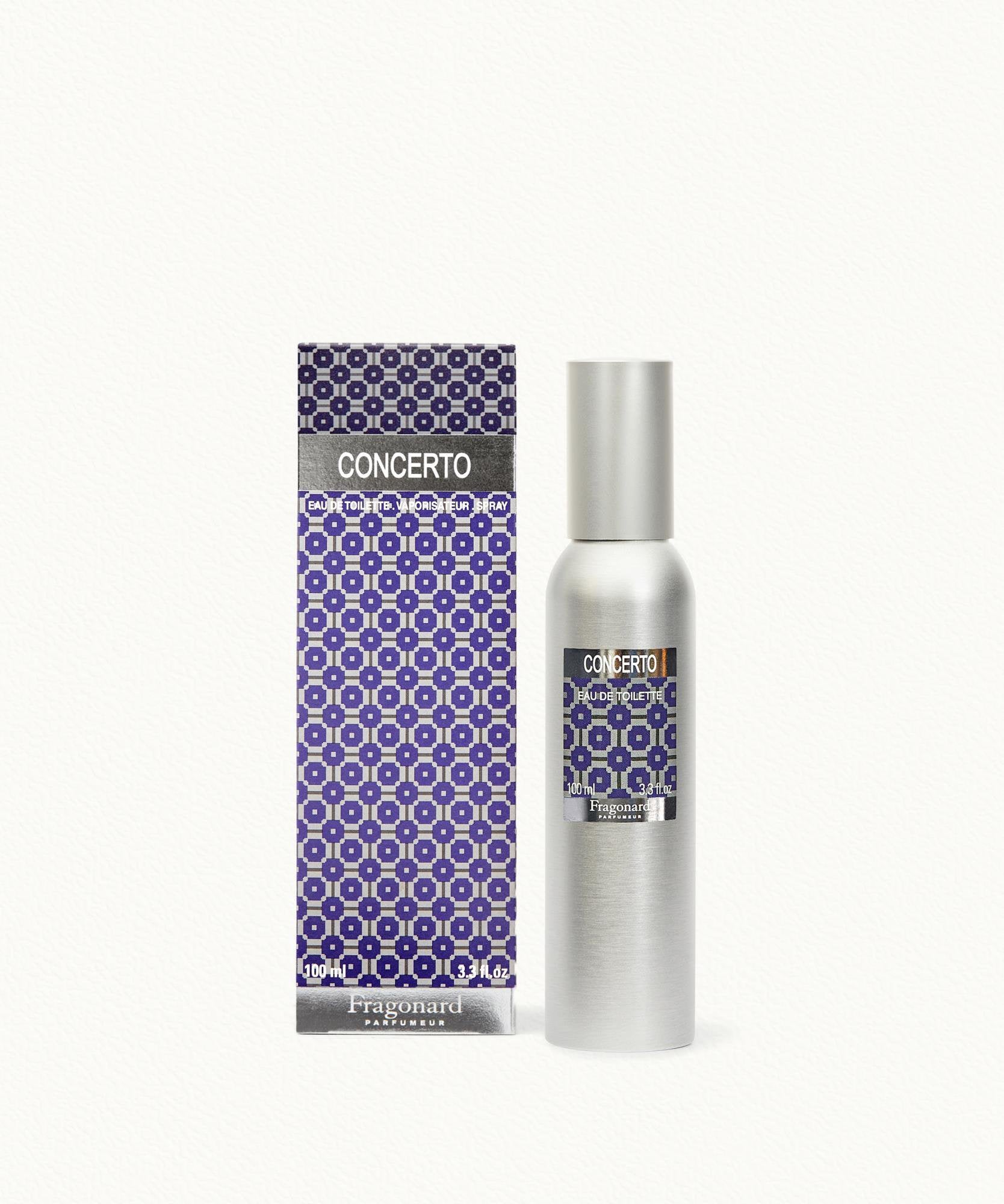 Fragonard Concerto Eau de Toilette 100ml refillable aluminium bottle on white background