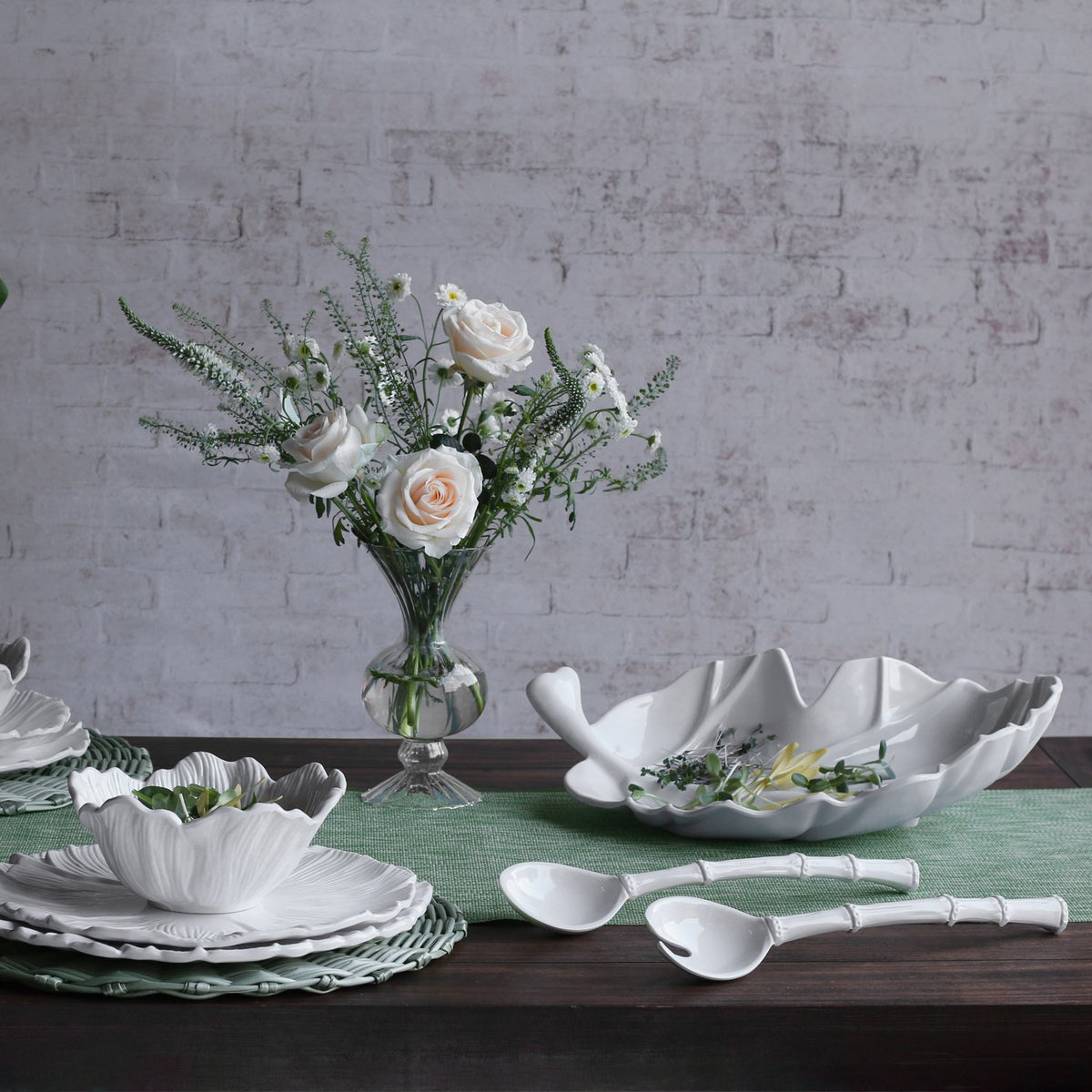 VIDA Bamboo Large Salad Servers in White Melamine | 12.5"L