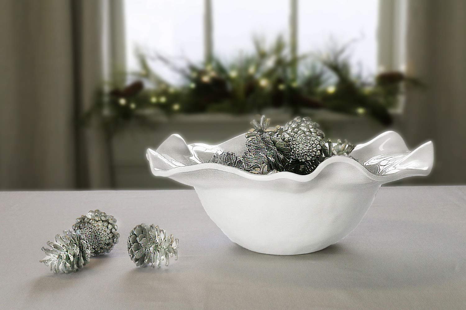 Beatriz Ball VIDA Havana large bowl white styled on dining table with fruit salad entertaining