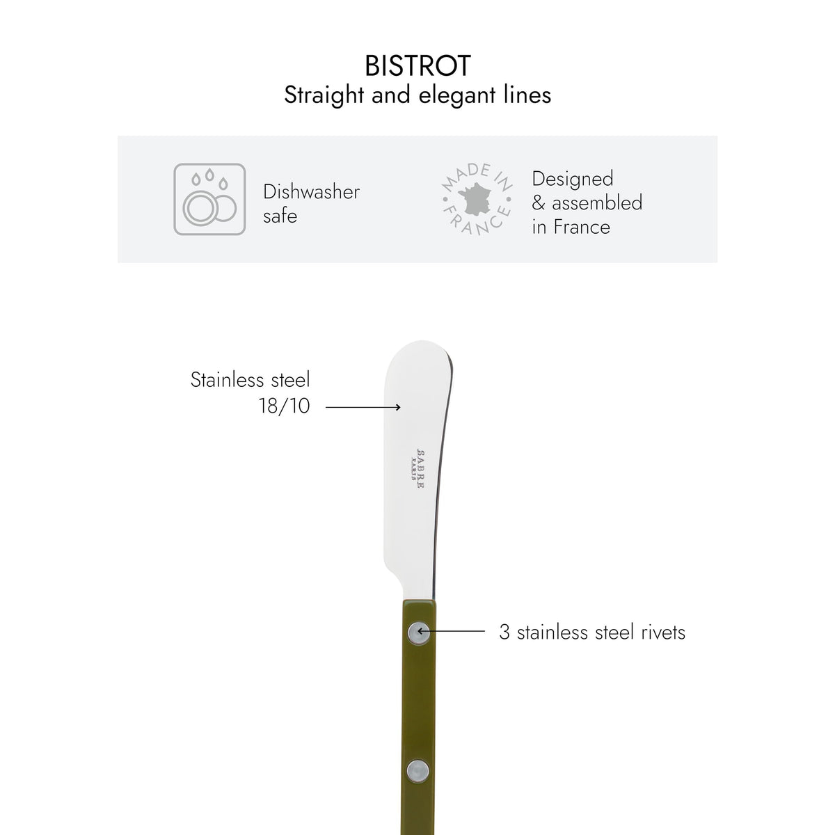 Sabre Paris - Set of 2 Spreader Knives 5.5 inches - Bistrot Collection - Perfect for Butter, Tapenades, Spreads - Stainless Steel & Nylon - Dishwasher Safe
