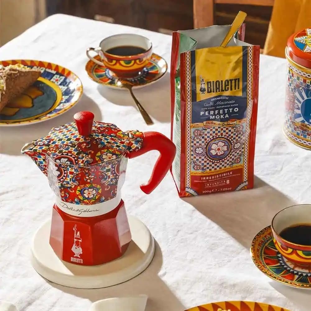 Bialetti x Dolce Gabbana limited edition Moka Express gift box – iconic Italian coffee maker with Sicilian Cart motif