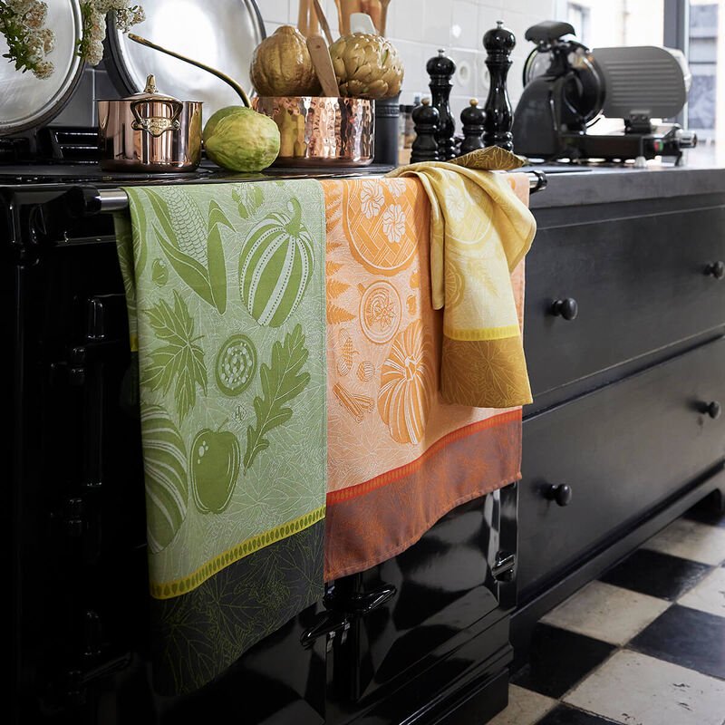 Le Jacquard Francais Jacquard Cotton Tea Towel Confitures Abricots Beige