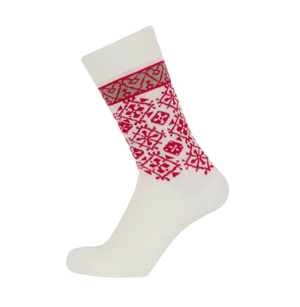 Bengt & Lotta Merino Wool Off-White & Red Socks "Fjallnas" | Small