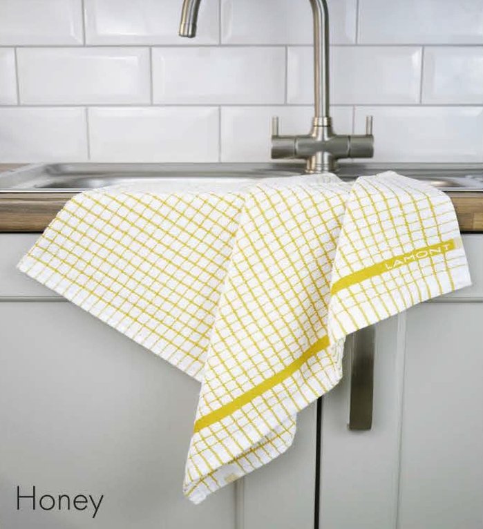 Poli-Dri Cotton Tea Towel Kitchen Linens Honey (Yellow/White) Set-6 by Samuel Lamont