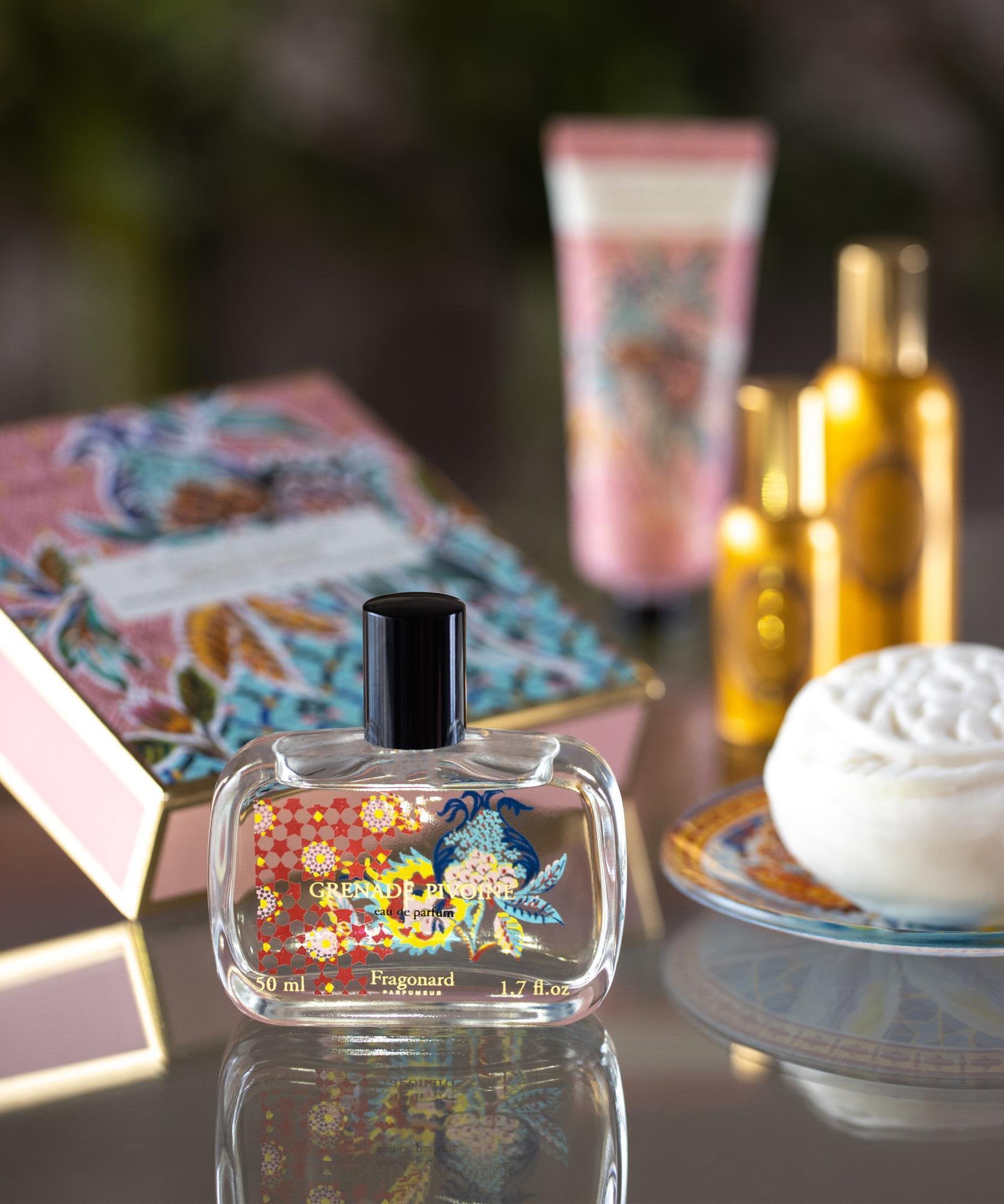 Fragonard Pomegranate Peony fragrance bottle close-up
