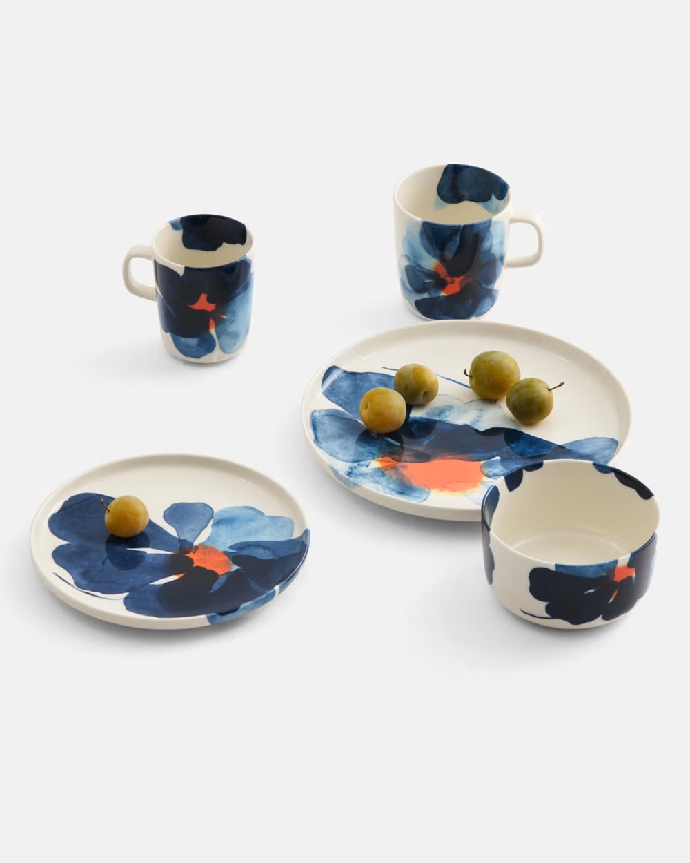 Marimekko Oiva Valssi 14oz Large Mug - White Stoneware with Blue Floral Design