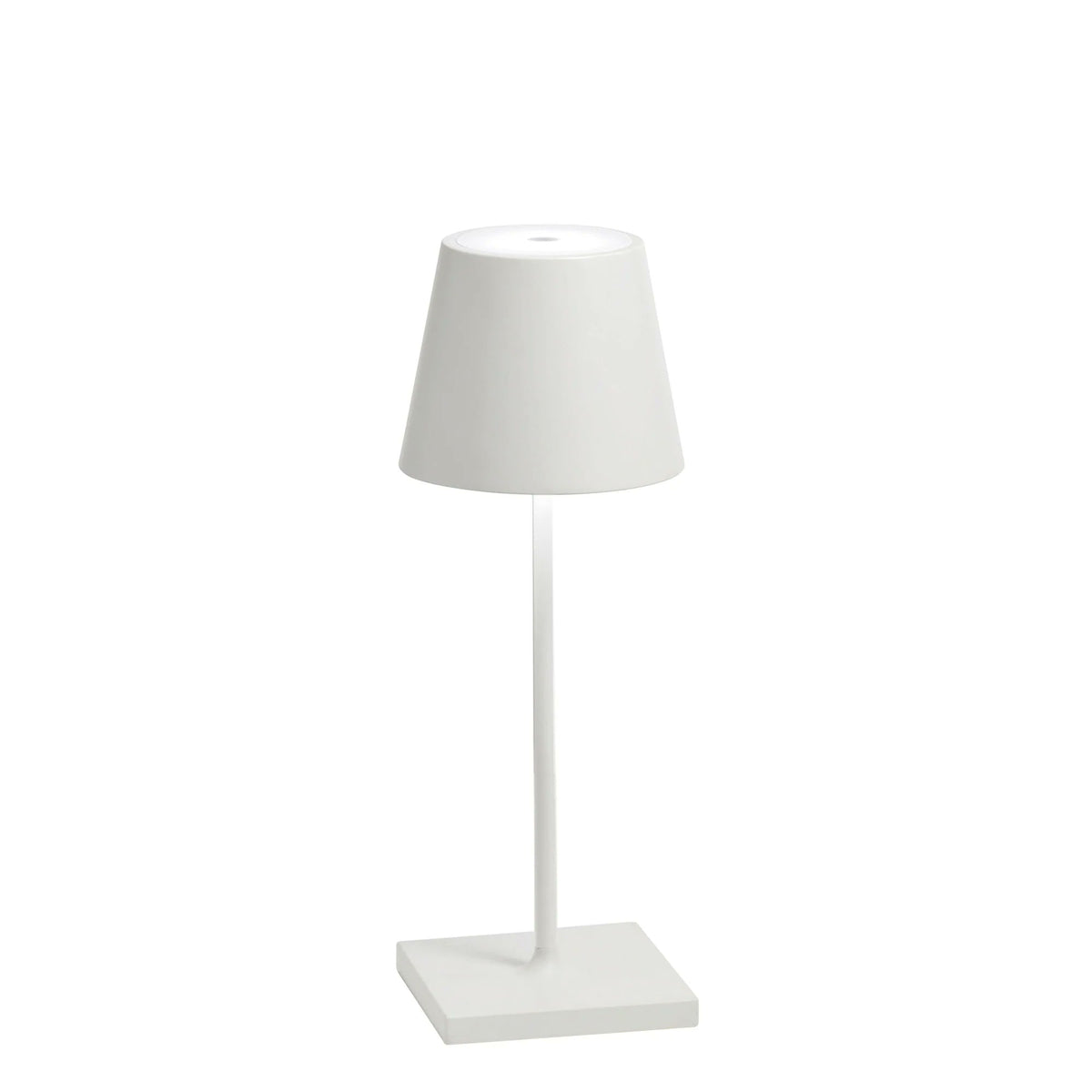 Zafferano Poldina Pro Mini cordless table lamp glossy chrome IP65 11.81 inch on white background