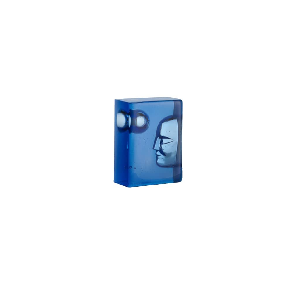 Kosta Boda Azur Moon Glass Block Sculpture, 5.9" X 4.4" X 2.5", Blue