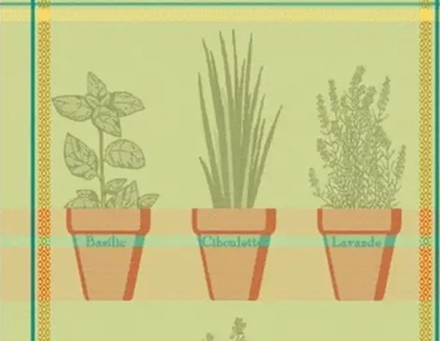 Kitchen Tea Towel Fine European Linens Jacquard 100% Cotton  "Green Herbs on Pot" (20x28")