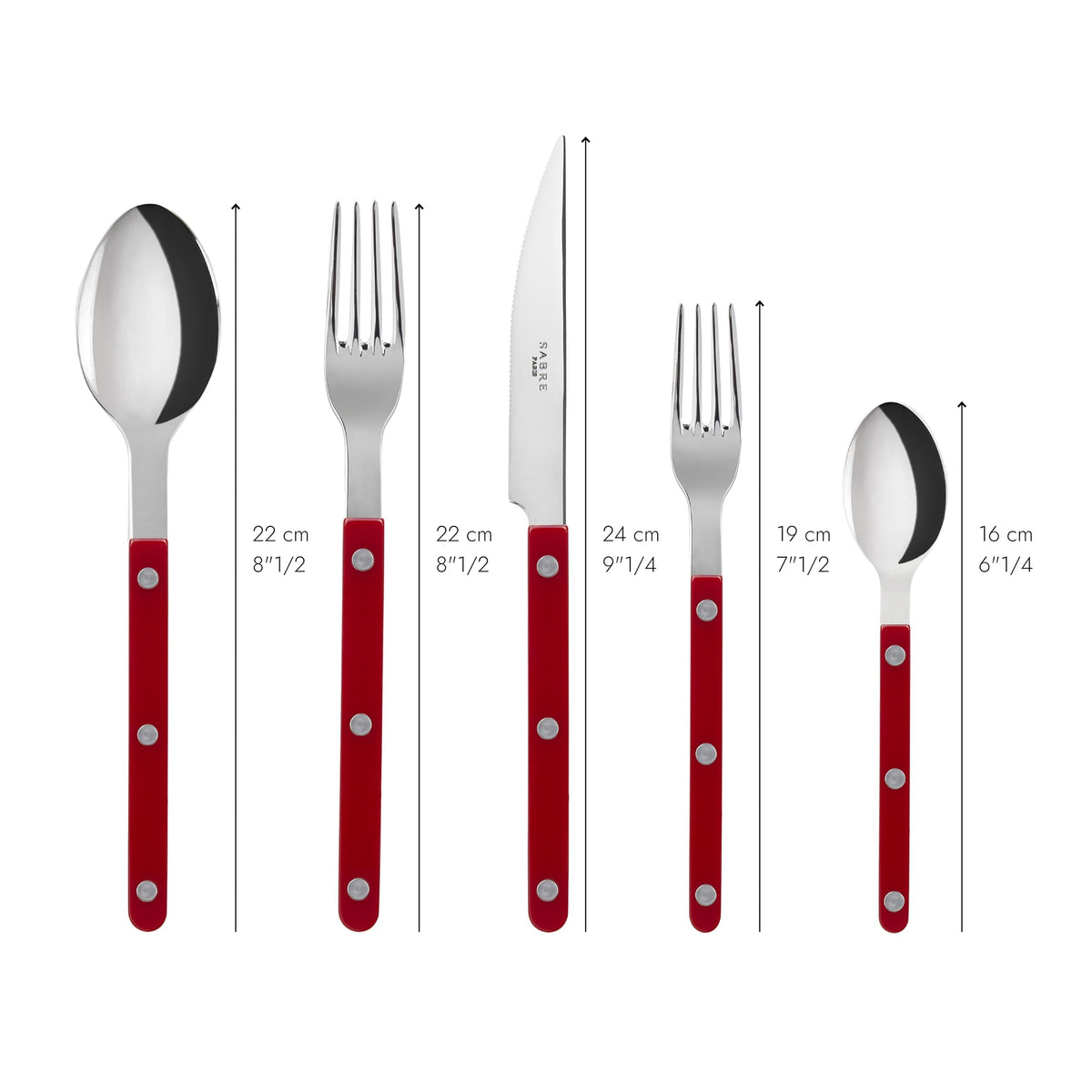 Sabre Bistrot Flatware Stainless Steel | Burgundy Shiny | 5-Piece Set