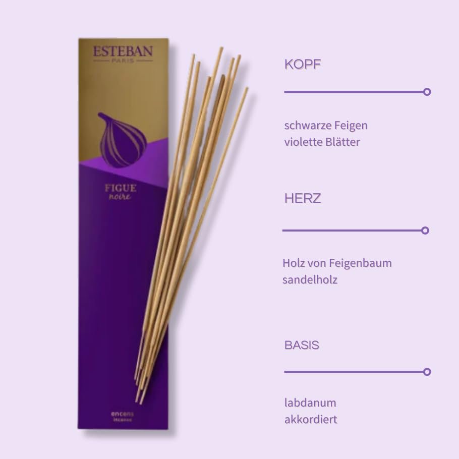Esteban Bamboo Figue Noir Sticks | 20 Incense Sticks Natural Traditionally Made Vegetal Binder Colorant Free | BLACK FIG