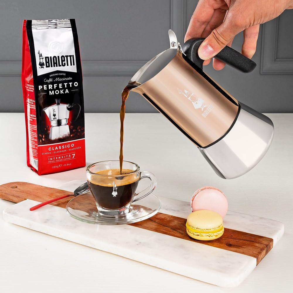 Bialetti - New Venus Induction, Stainless Steel Stovetop Espresso Coffee Maker, Suitable for all Types of Hobs, 6 Cups (7.9 Oz), Copper,Silver
