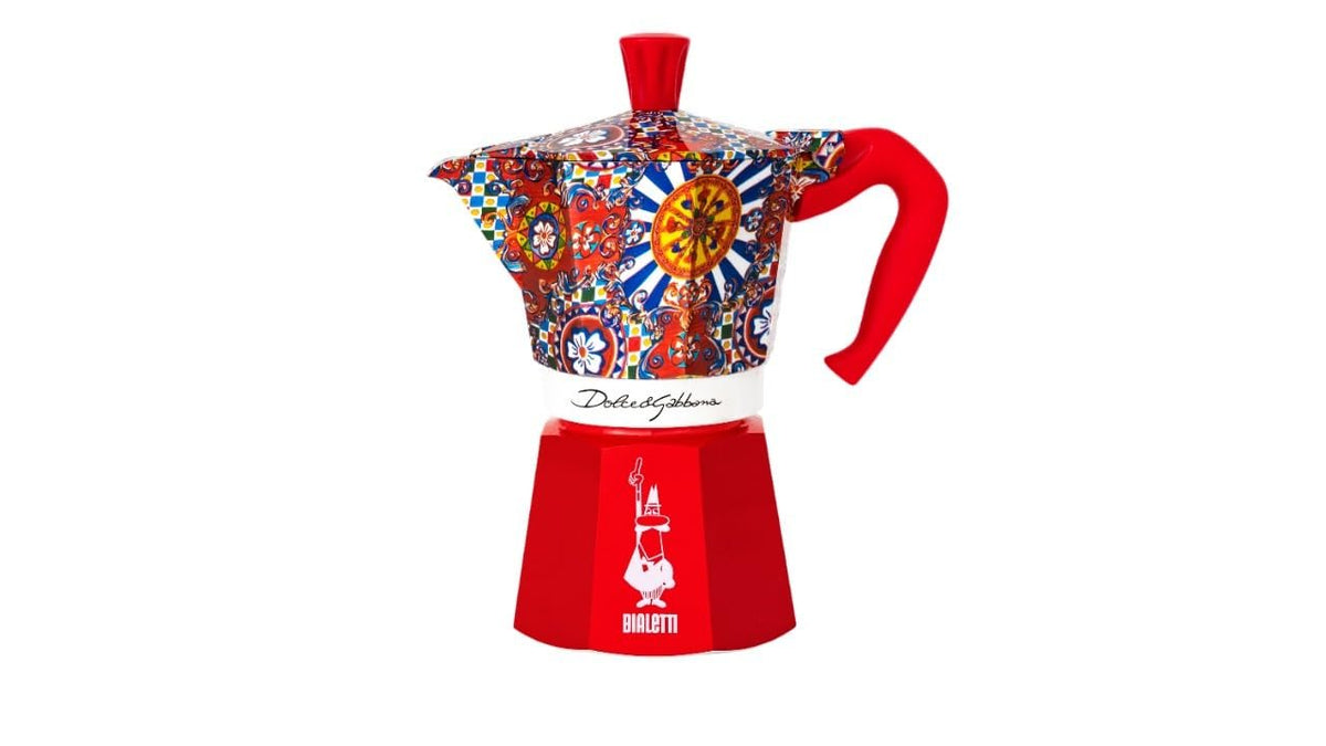 Bialetti x Dolce Gabbana Moka Express Sicilian Cart collector's edition – vivid Sicilian folk art pattern on aluminum espresso maker