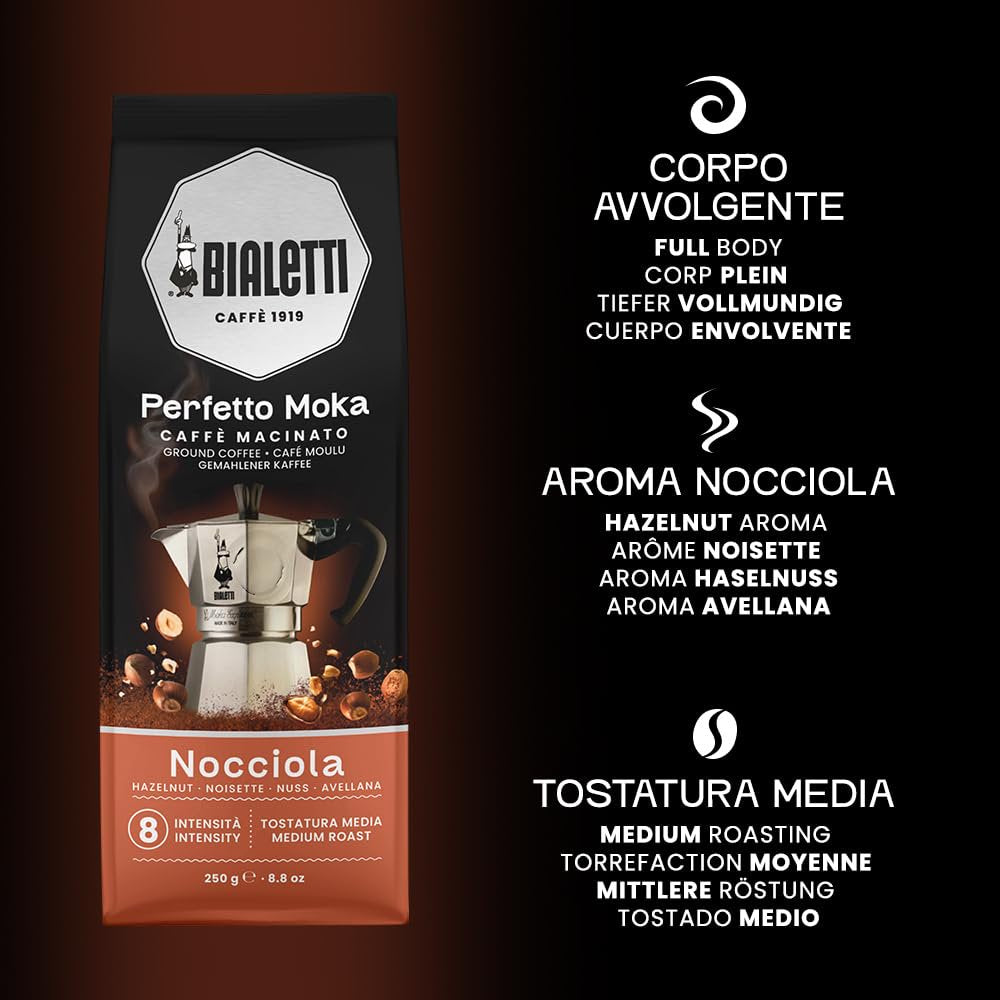 Bialetti Perfetto Moka Ground Coffee | Aroma-Saving Valve | 8.8 oz