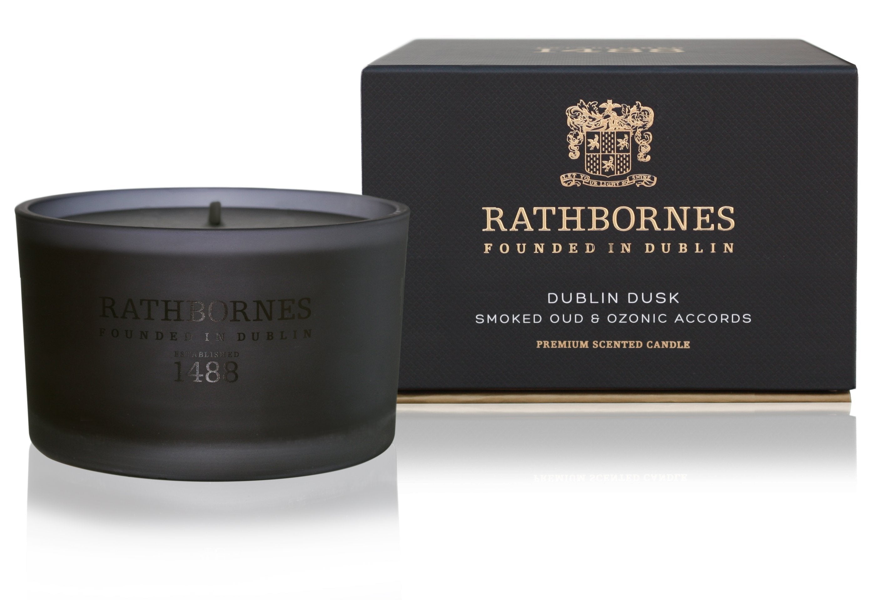 Rathbornes 1488 Dublin Dusk natural wax candle in glass jar