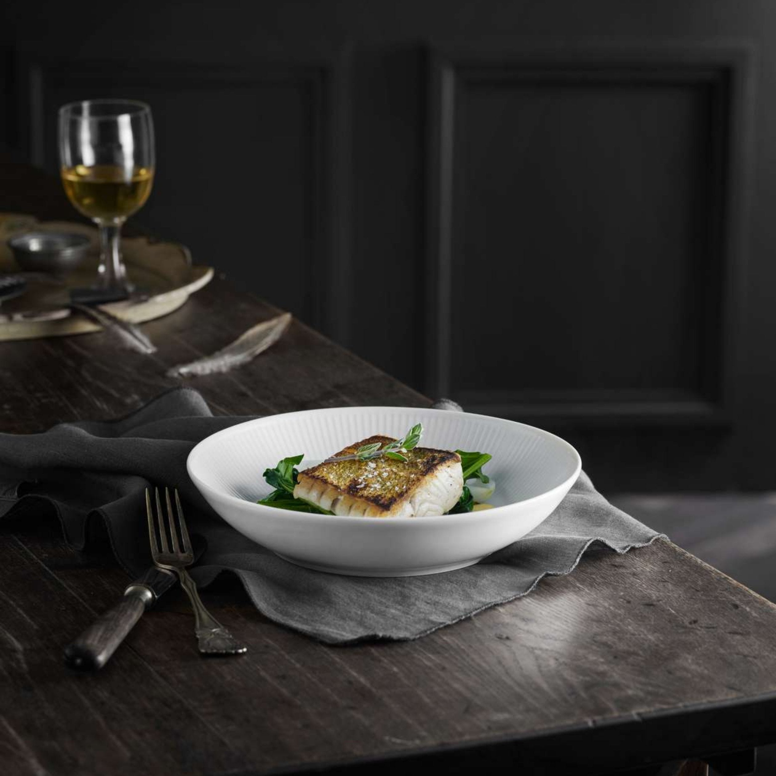 Pillivuyt Plisse White Porcelain Shallow Round Bowl | Set of 4 | 9"D
