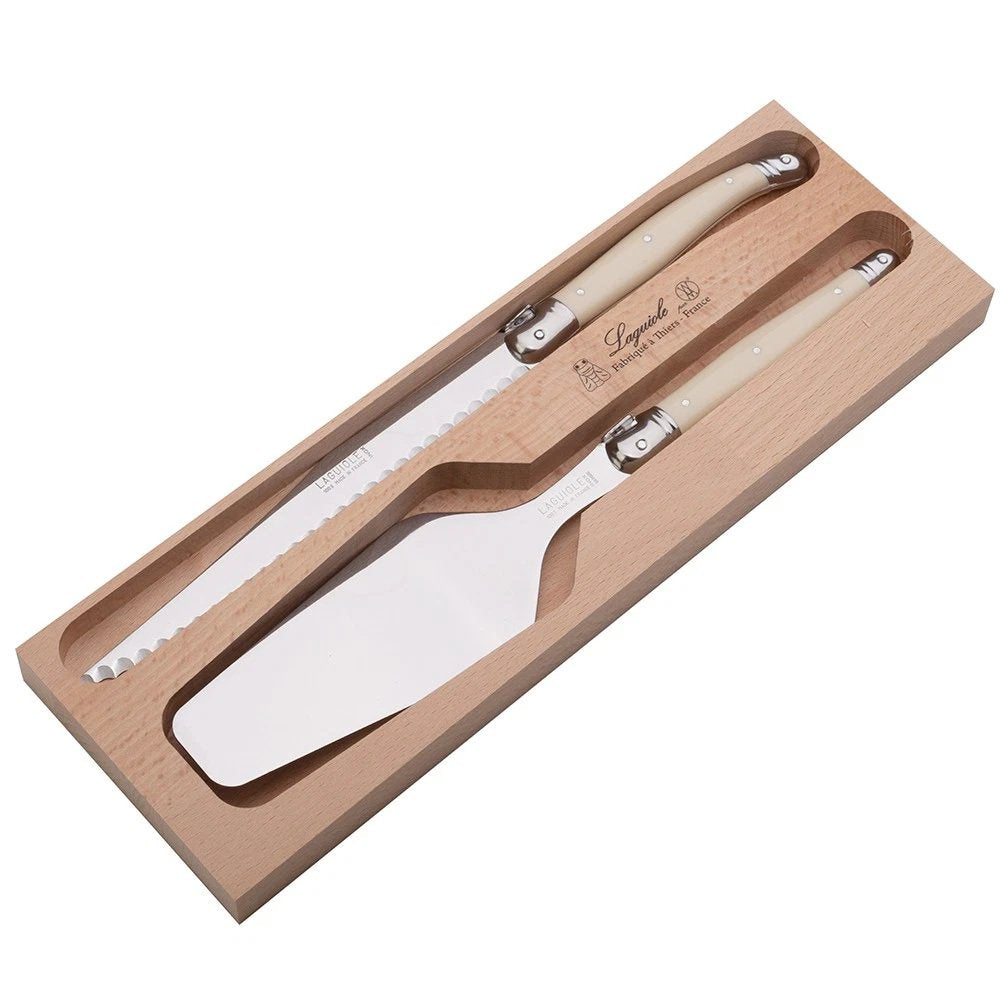 Laguiole Andre Verdier Debutant Pastry Set-2 Knife and Tart Server Ivory Handle and Stainless Steel